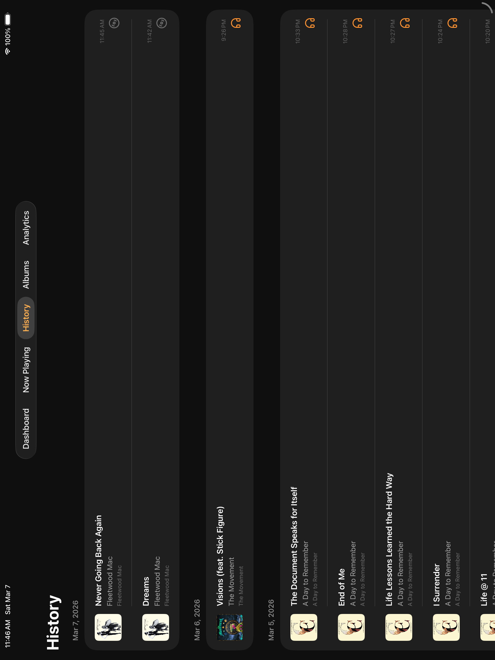 What's Spinning iPad history screen